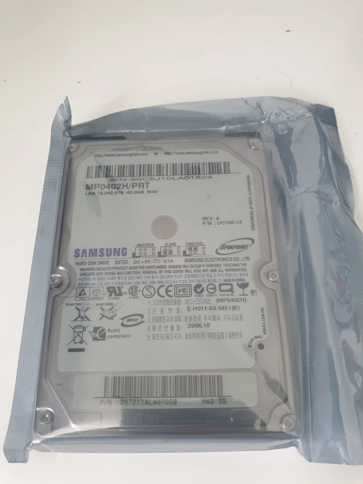Samsung MP0402H/PRT 40GB IDE ATA PATA 2.5" Laptop Hard Drive UC100-14 - Image 1 of 1