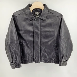 Eddie Bauer Leather Jacket Mens Large Goose Down Filled Bomber Vintage - Picture 1 of 14