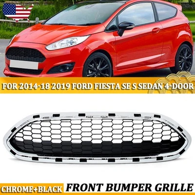 Chrome+Black Front Bumper Upper Grille For 2014-2019 Ford Fiesta Honeycomb Grill Foto 1 de 4