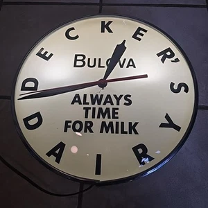 1960 Bulova VTG 15" Advertising Deckers Dairy Wall Clock Glass Bubble Cover RARE - Picture 1 of 24