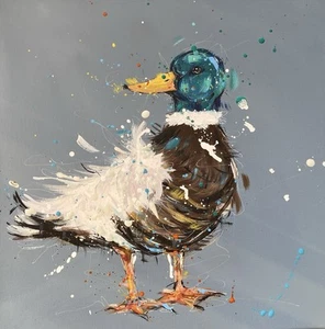 Duck Mallard Blue Grey Acrylic Painting On Canvas 40cm - Picture 1 of 5