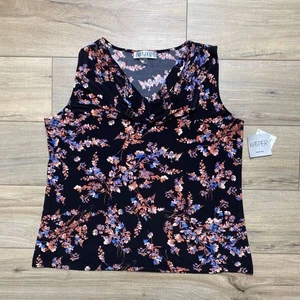 Camicetta donna Kasper floreale senza maniche collo cappuccio taglia 1X nero blu marrone - Foto 1 di 7