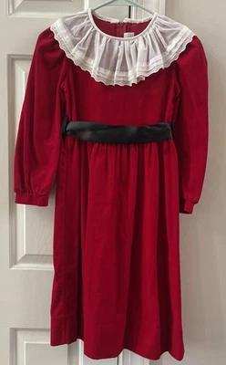 Vestido de Navidad Vintage Florence Eiseman Neiman Marcus Terciopelo Rojo NIÑAS 8 Encaje Foto 1 de 4