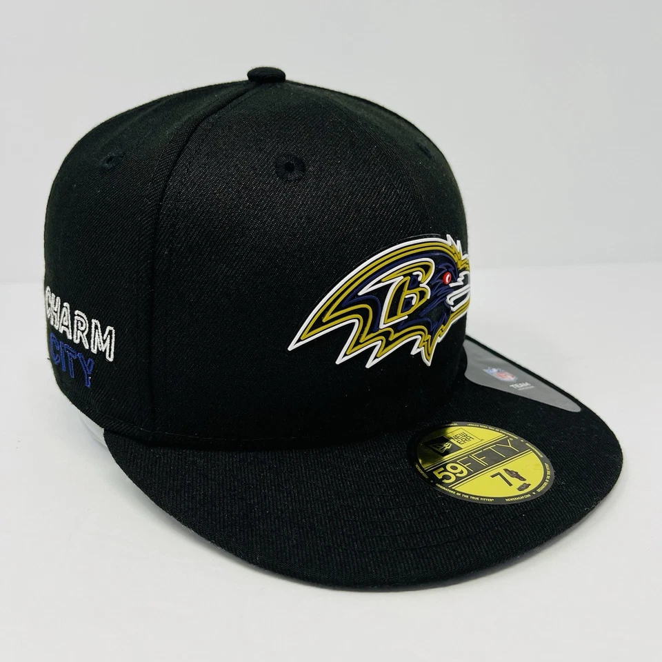 Boné chapéu ajustável New Era 59FIFTY NFL Baltimore Ravens charme ponto cidade masculino tamanho 7 - Imagem 1 de 4