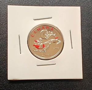 2006 Canada Rare 25 cents Holiday Santa and Reindeer Coloured Coin UNC - Picture 1 of 4