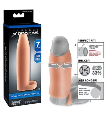 PIPEDREAM Semi Guaina Fallica 18 cm XL con Glande Scoperto, Allarga Circonferenza del Pene