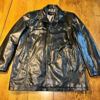 Abrigo Chaqueta Cuero Izod Suave Negro Invierno Para Hombre Grande Forro Acolchado De Colección Y2K Foto 1 de 4