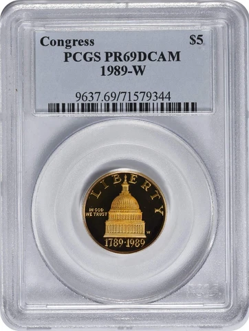 1989-W Congress $5 Gold Five Dollar Proof Commemorative PR69DCAM PCGS Cover