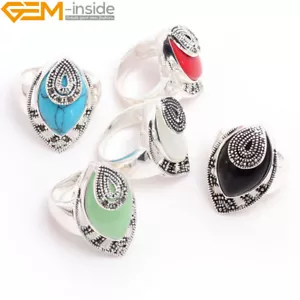 Ring Women Marquis Silver Blue Sandstone Green Jade Marcasite Beaded Jewelry UK - Picture 1 of 72