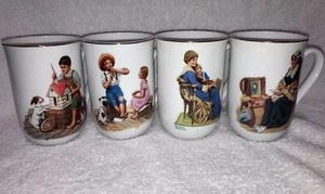 Norman Rockwell Vintage 1982 Museum Goldrand Kaffeetassen Tassen 4er Set - Bild 1 von 12
