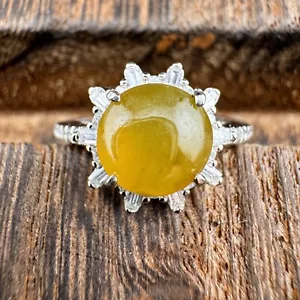 Adjustable Grade A Burma Jadeite Ring with S925 Sterling Silver 7.6mm Gemstone - Picture 1 of 15