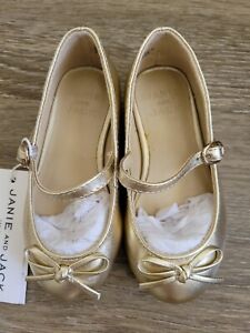 Janie & Jack girls gold ballet flats bow  New Girls Shoes Toddler Size 8 Dressy