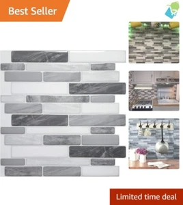 Self-Adhesive 10-Pack Heat Resistant Grey Marble Backsplash Tiles - Easy Install - Picture 1 of 10