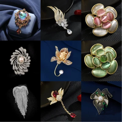 Шикарный кристалл цветок брошь ретро жемчуг значок брошь изысканный костюм пальто заколка - Изображение 1 из 2