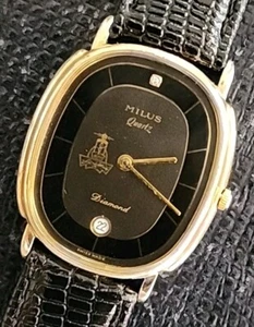 Vintage Rare Milus Quartz Multi Tone Diamond Date Dial,New Band & $erviced. - Picture 1 of 11