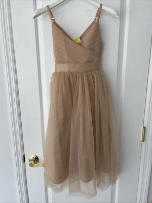 Girls Dress Size 5/6/7 Wedding Baptism Princess Party 130 Beige Tutu Bow - Image 1 of 4