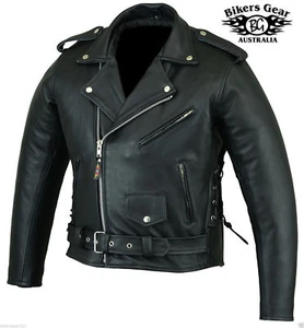 Australian Bikers Gear Mens Brando Leather Motorbike Motorcycle Jacket CE Armour - Picture 1 of 10