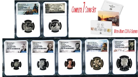 2021 US Mint Proof 7-Coin-SET Dime Half Penny Nickel Quarter Dollar NGC PF70 ER Cover