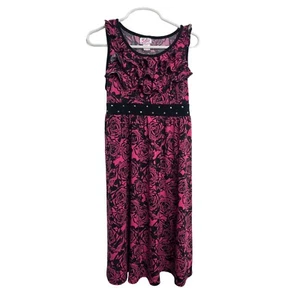 Justice Dress Girls Sleeveless Sundress Size 12 Kids Pink Black Floral Ruffles - Picture 1 of 13