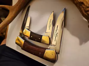 PRECISE DEERSLAYER 2 KNIFE SET c.80's SAW LOCKBLADE HUNTING CAMPING SURVIVAL VG - Picture 1 of 5