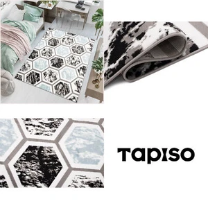Tappeto moderno pelo corto cameretta bambini soggiorno grigio blu esagonale motivo ÖKOTEX - Foto 1 di 10
