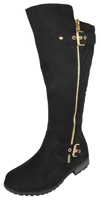 Botas hasta la rodilla Forever cremallera hebilla acolchada punto costura MANGO-23 negras Foto 1 de 4