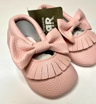Zapatos Romirus Rosa Bebé Niña Talla 6-12 mos. Flecos suaves boho nuevo Foto 1 de 4