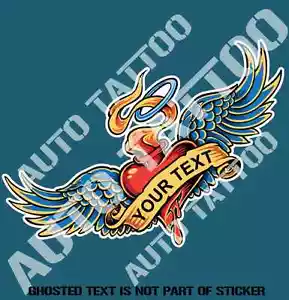 WINGED HEART CUSTOM TEXT DECAL STICKER HOT ROD RAT ROD RALLY DRIFT ROCKABILLY - Bild 1 von 1