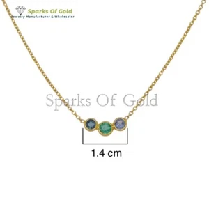Dainty Blue Sapphire and Emerald Necklace 14K Yellow Gold Party Wear Jewelry NEW - Picture 1 of 3