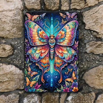 Letrero de pared de metal polilla colorido arte decorativo de 8x12 pulgadas para espacios interiores y exteriores Foto 1 de 3