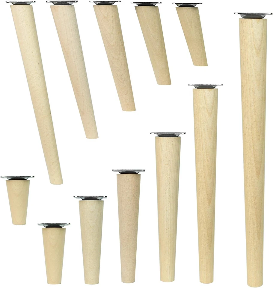 ✅ 4x Holzfüße Buche Tischbeine Möbelbeine Möbelfüße Gerade Schräg Höhe 6-68 cm - Bild 1 von 4