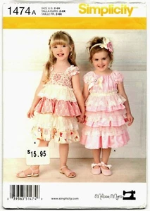 Vestidos y diadema para niñas Simplicity 1474 patrón de costura sin cortar talla 2-6x - Imagen 1 de 2