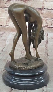 ART DECO BRONZE FIGURE STATUE TABLE NUDE GIRL SCULPTURE HOT CAST SEXY FIGURINE - Picture 1 of 10
