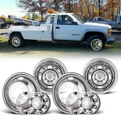 16" Inch Dually Wheel Simulators For Chevy GMC Ford Dodge Stainless Steel 4-Pack - Imagem 1 de 4