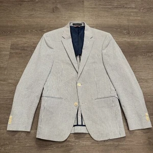 Tommy Hilfiger Sport Coat 36 S Blue Stripe Seersucker Blazer Jacket 2 Button - Picture 1 of 14