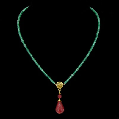 OPERHAUS EDLE SMARAGD HALSKETTE KETTE MIT RUBIN ANHÄNGER NEU 063 - Bild 1 von 3