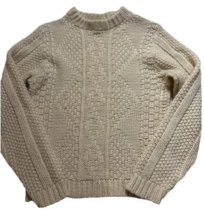 Aran Fisherman Sweater Cream Cable Knit Irish Style Unisex Wool Blend - Picture 1 of 14
