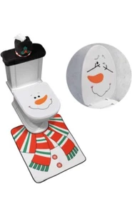 D-FantiX 4-Piece Snowman Santa Toilet Seat Cover and Rug Set Red Christmas... - Picture 1 of 5