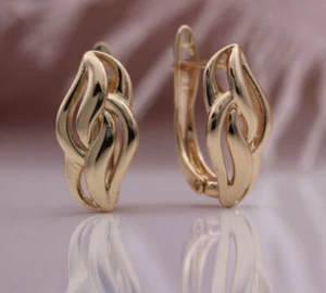 ELEGANT 18K ROSE GOLD FILLED FLAME HOOP EARRINGS ARTWORK GIFT GF01 - Picture 1 of 5