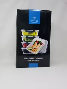 Zulay 5 Pack Snap Lock Glass Food Containers - Picture 1 of 7