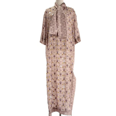 Maxi Vestido Dries Van Noten Nuevo con Etiquetas Dalmo Cuello Corbata Lentejuelas Talla Pequeña en Seda Rubor Foto 1 de 4