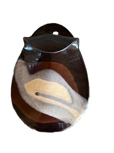 wall pocket vase art pottery Brown Tone Swirl earthy neutral - Picture 1 of 9