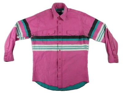VTG 90s WRANGLER USA Men’s 33 Pink Teal Striped Button Up Brushpopper Shirt - Image 1 of 4