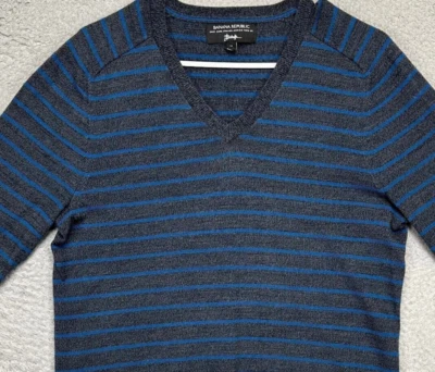 Suéter Banana Republic Hombre Mediano Baruffa Gris Rayas Lana Cuello en V Sudadera Foto 1 de 4