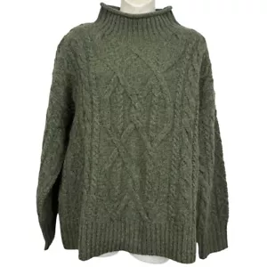 LL Bean Womens Olive Marled Cable Knit Wool Alpaca Sweater Mock Neck NWT sz XL P - Picture 1 of 17