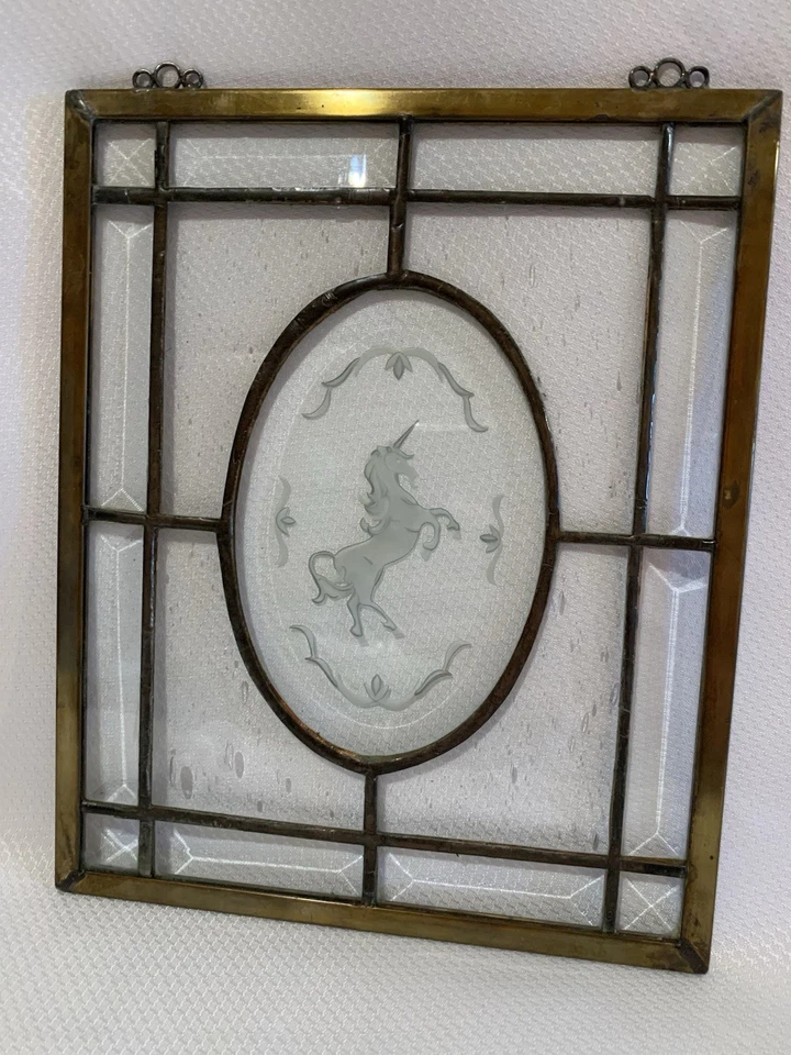 "Vitral transparente con unicornio grabado 10,5"" fantasía mítica" Foto 1 de 4