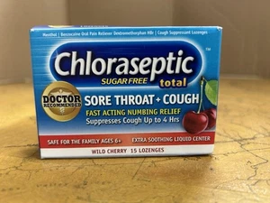 Chloraseptic Sugar Free Sore Throat Cough Lozenges Wild Cherry 30 ct EXP 03/2027 - Picture 1 of 7