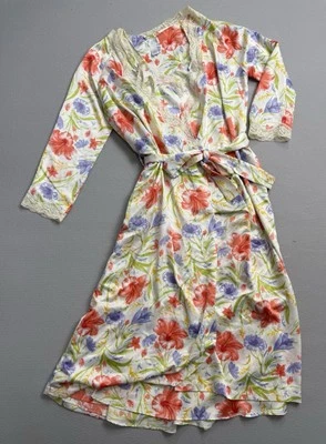 Cabernet Floral Satin Chemise Small Gown & Medium Robe Set Full Length Pegnoir - Image 1 of 4