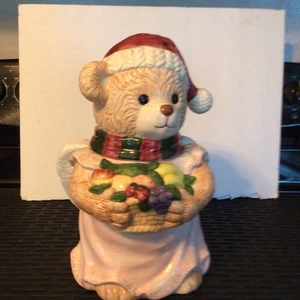 Vintage 1996 Koway INTERNAZIONALE CINA orso di Natale angelo barattolo biscotti decorazione - Foto 1 di 6