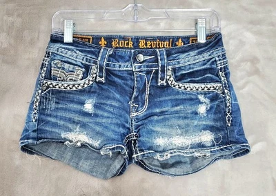 Rock Revival Shorts Womens 25 (28x2) Claudia Distressed Bling Embelished READ - Image 1 of 4
